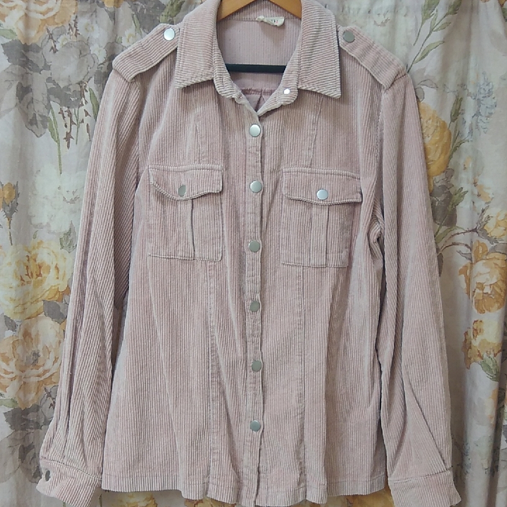 BiBi Pink Corduroy Button-Up Shacket